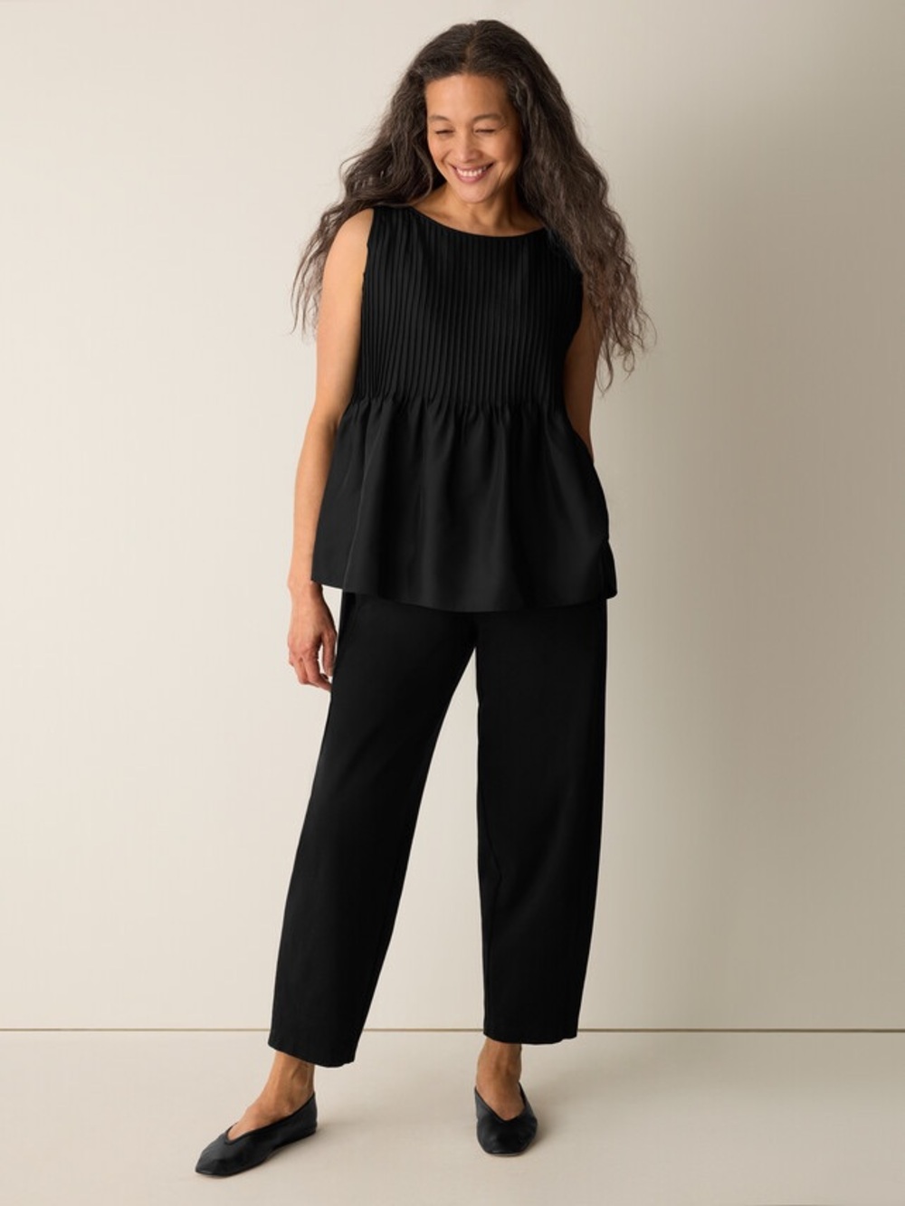 NWT EILEEN FISHER Pleated Silk Bateau Neck XS 100% silk current season $238 - Picture 3 of 9